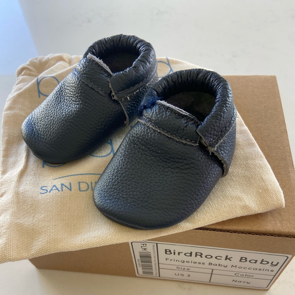 Navy Leather Baby Moccasins